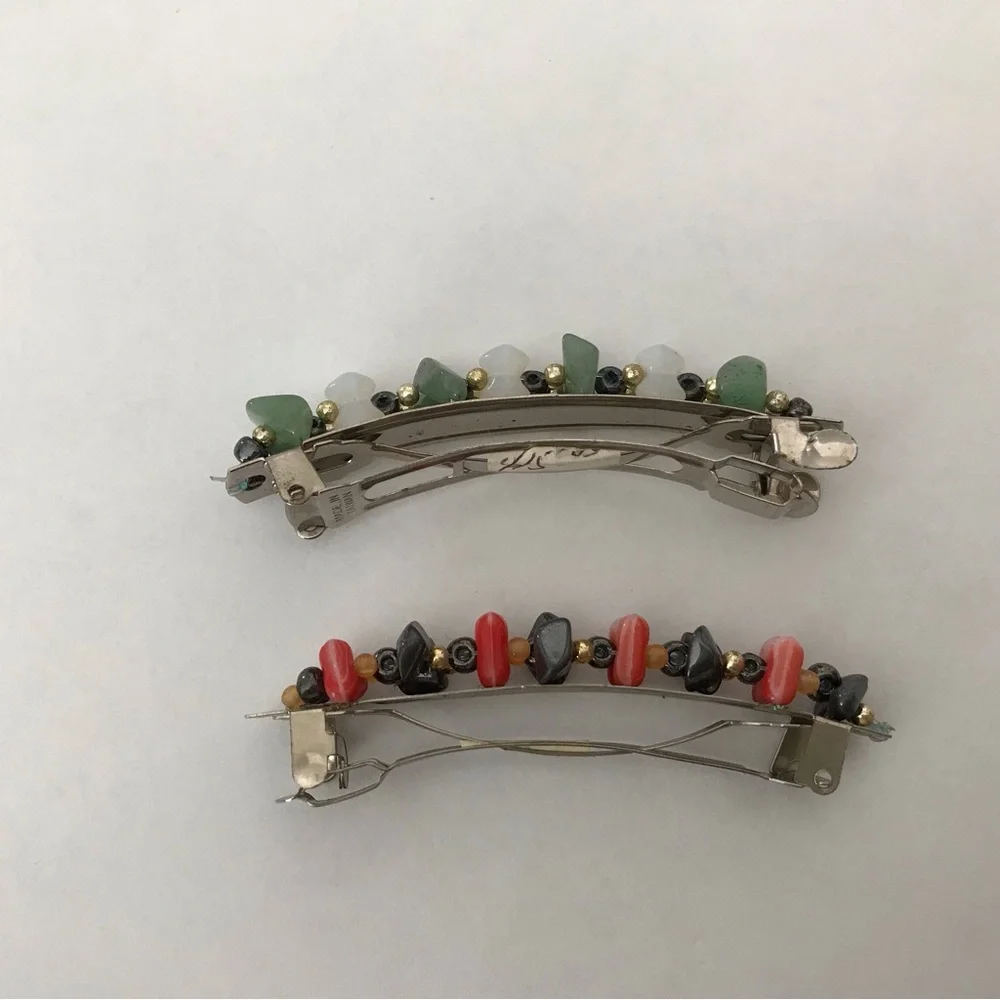 Bundle Black onyx coral barrette & White Quartz Aventurine barrette set.